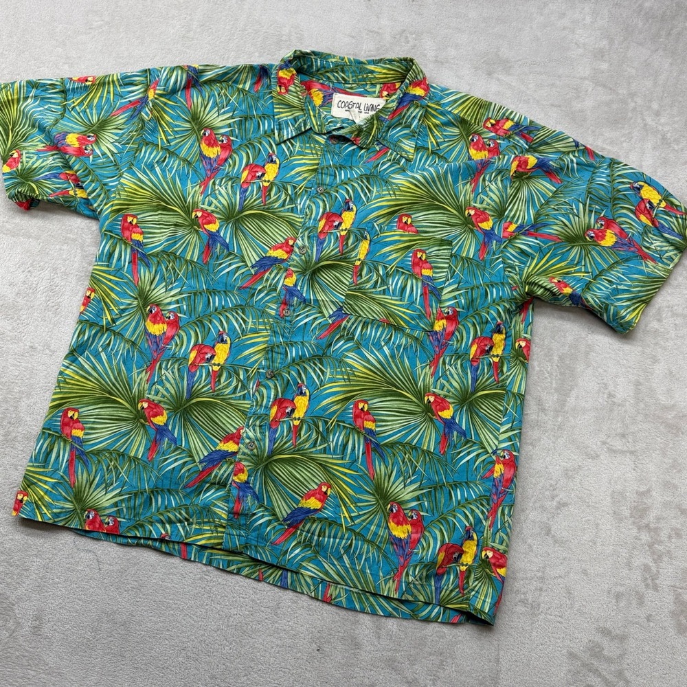 Vintage Coastal‎ Living Hawiian Shirt Mens XXL Tropical Parrot Short Sleeve USA